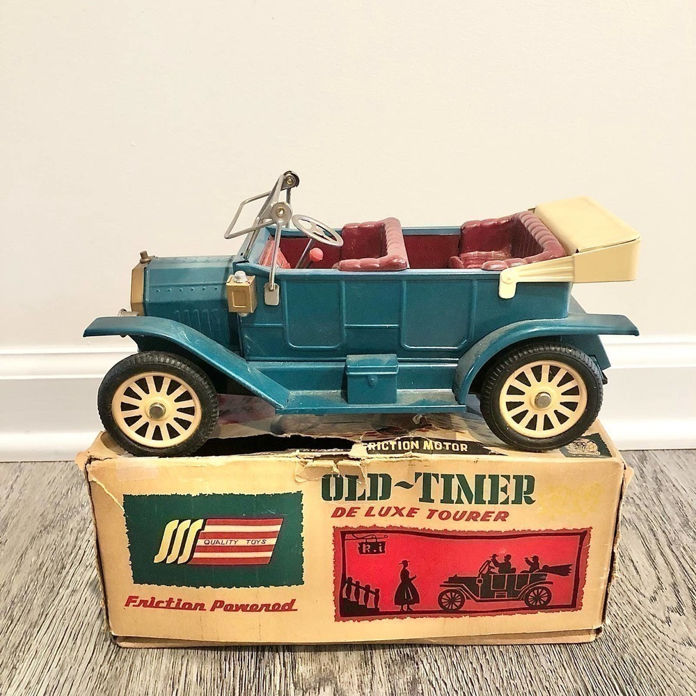 Sss Int'l Antique Delux Tourer, Tin, Friction Driven Old-Timer Car w/Box Aqua.